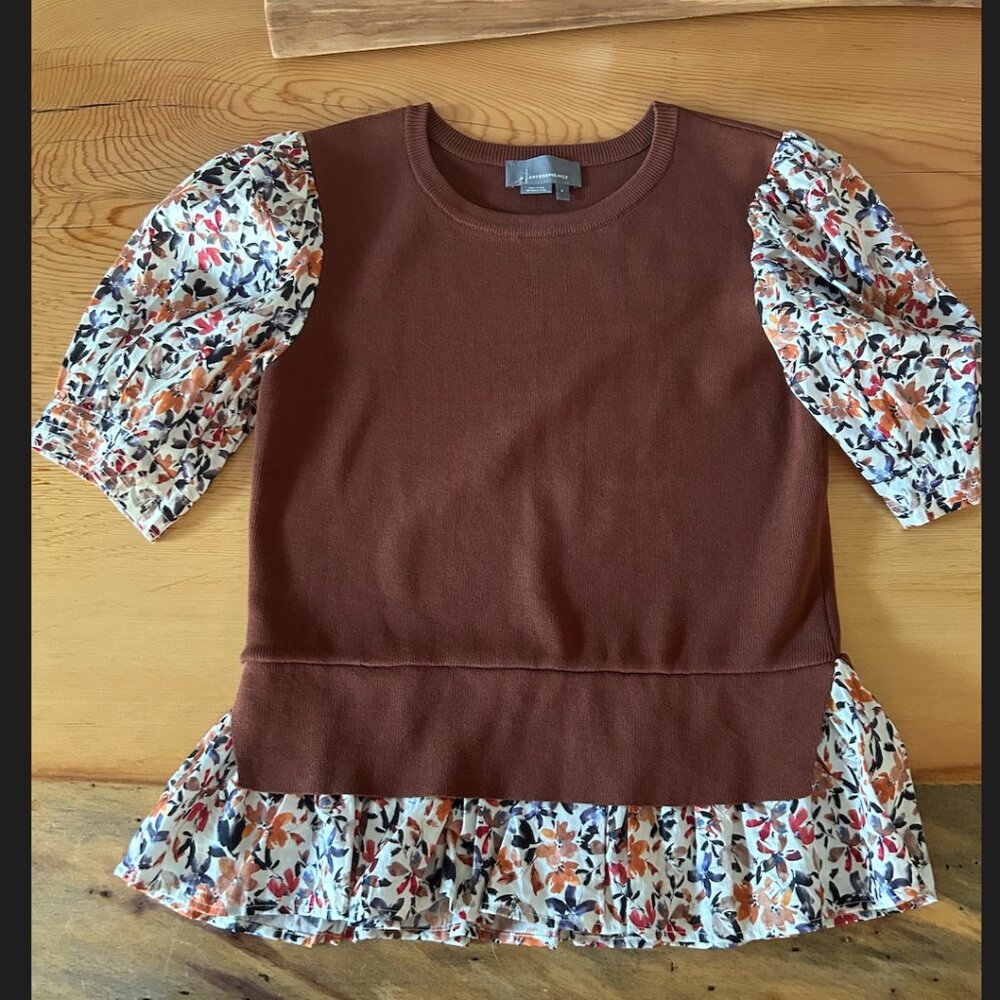 Layered Poplin-Sleeve Sweater